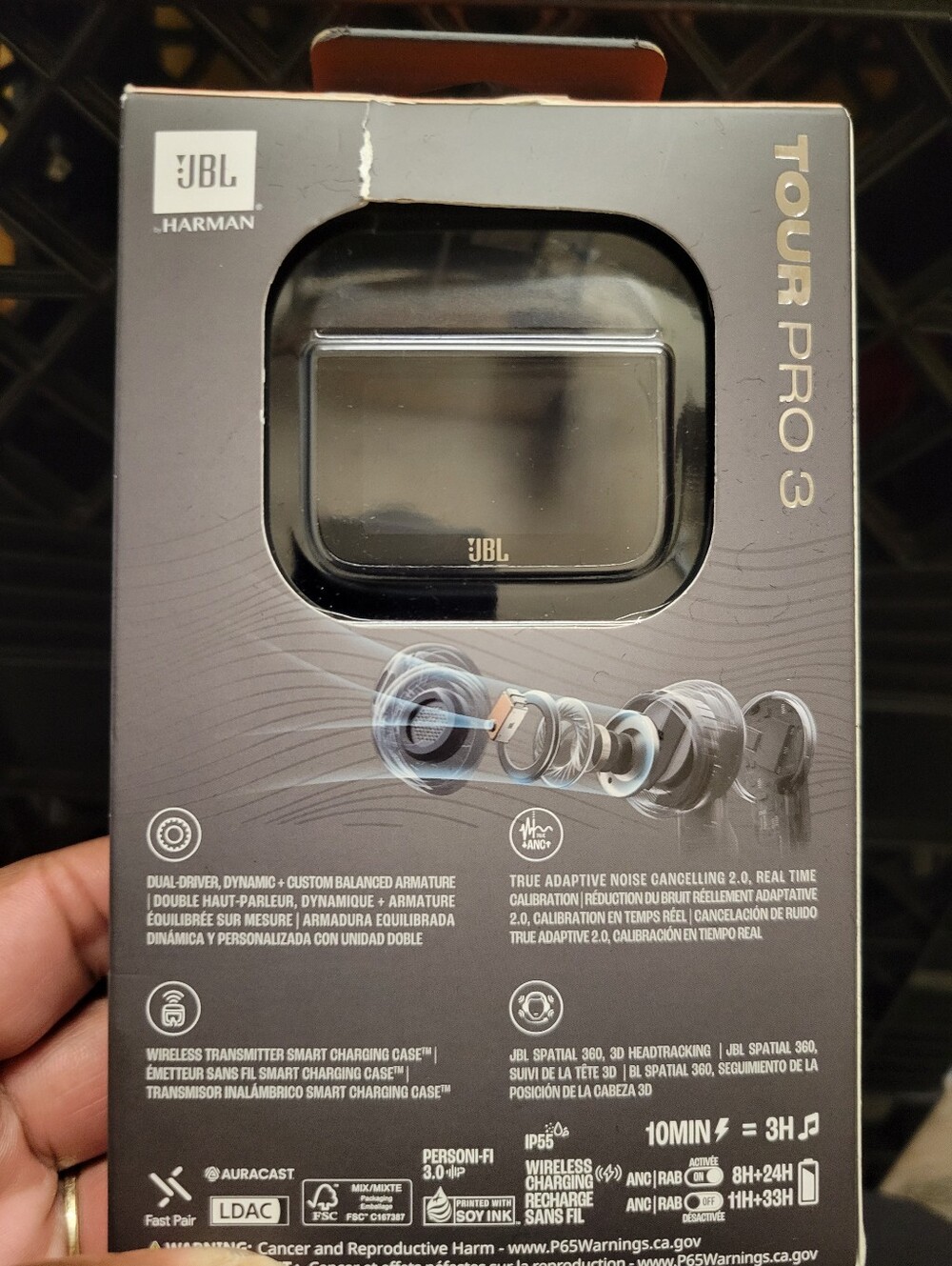 JBL Tour Pro 3 Earbuds in Black Packaging with Black Case